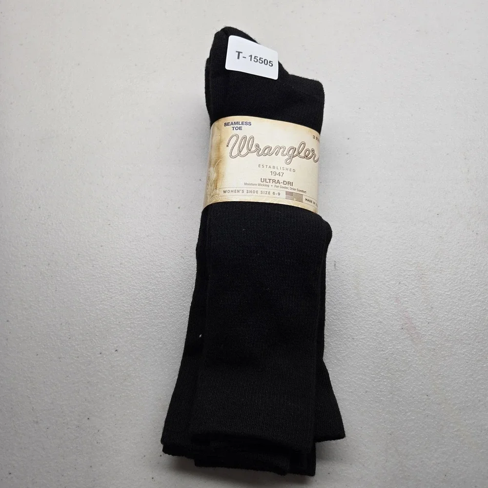 Wrangler Women Socks 6-9 Black Ultra Dri Seamless‎ Toe NWT